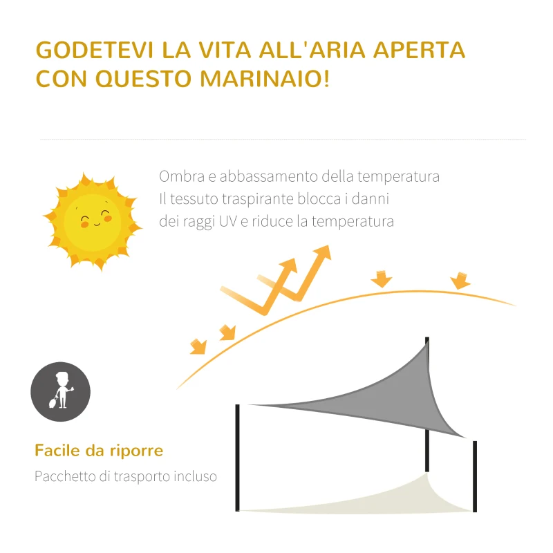 Outsunny Tenda da Sole Triangolare Anti-UV e Traspirante con Ganci a D, in HDPE, 5x5x5 m, Bianca e Blu