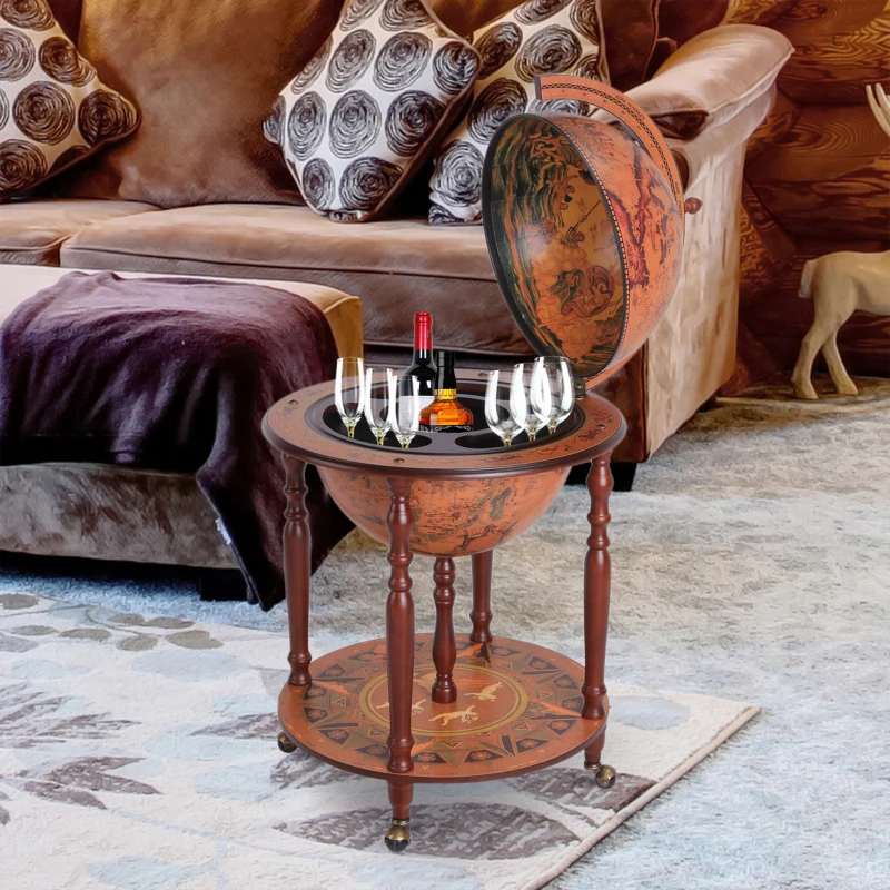 HOMCOM Globe Shaped Retro Style Mini Bar Drink Cabinet Movable Wine Alcohol Beverage Storage Trolley Glass Bottle Holder with Wheels 45cm