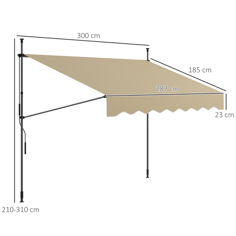 Outsunny Store banne manuel rétractable inclinaison réglable installation rapide  sans trous à percer 3 x 1,5 x 3,1 m