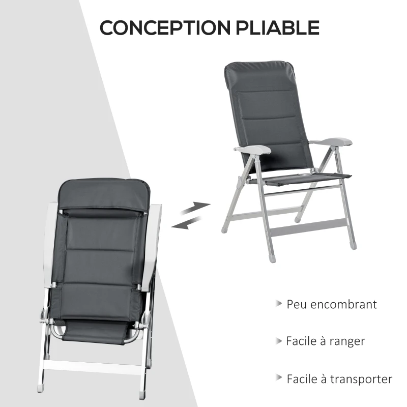 Outsunny Lot de 2 chaises de jardin pliantes fauteuil d'extérieur avec dossier haut inclinable multipositions accoudoirs