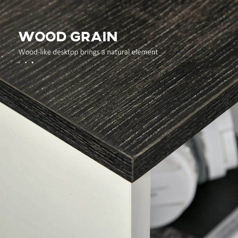 HOMCOM Computer Desk with 3-Tier Storage Shelves Writing Desk with Two Side Compartments for Home Office, Study, 115 x 55 x 75 cm, Grey