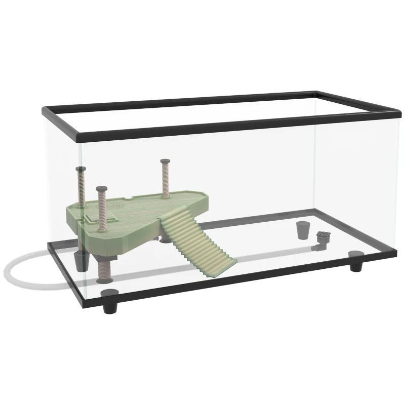 PawHut 50L Glass Turtle Tank Aquarium with Basking Platform, Easy Drainage, Strip Patch Thermometer
