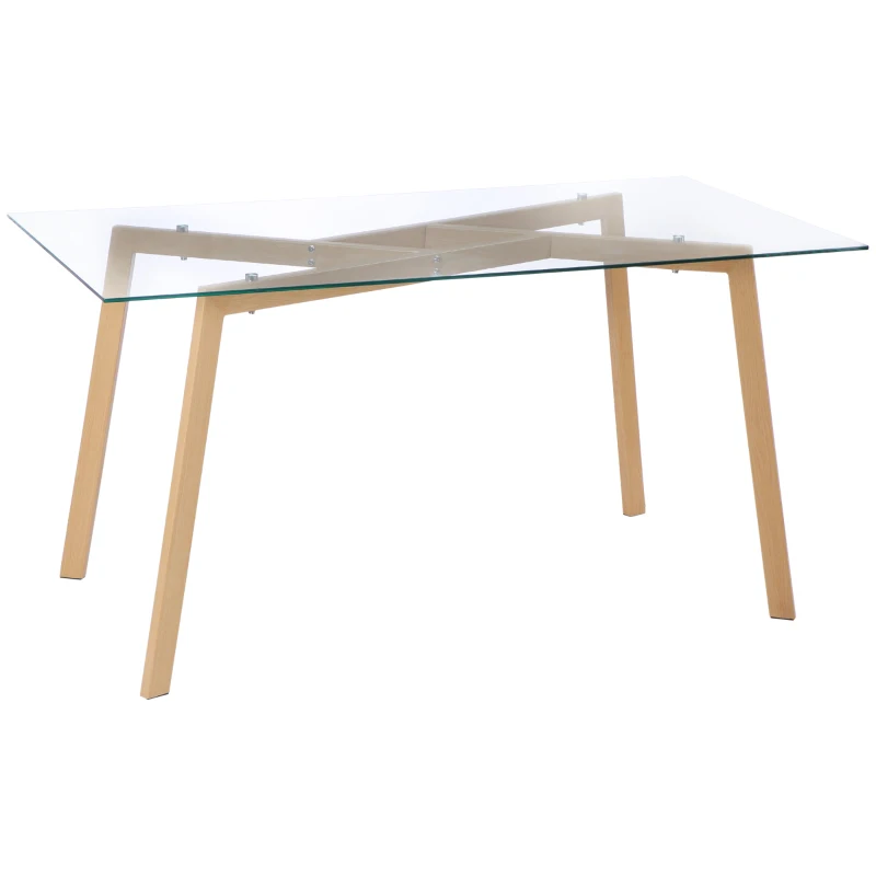 HOMCOM Tavolo da Pranzo Rettangolare per 6 Persone max, in Acciaio con Piano in Vetro Temperato, 150x75x76 cm
