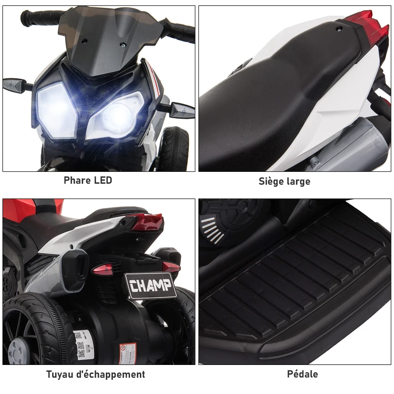 HOMCOM Moto électrique pour Enfants 3 à 6 ans, moto électrique 3 Roues 6 V, 3 Km/h Voiture électrique Enfants avec Effets Lumineux et sonores Rouge(m-7)
