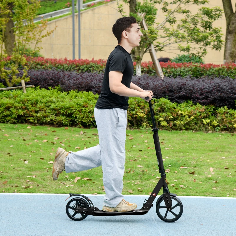 HOMCOM Kick Scooter, Folding 2 Wheel Scooter with Dual Brake System, Dual Suspension, 230mm Big Wheels and 3 Adjustable Handlebar, for 14+ Teens Adults, up to 100KG, Black