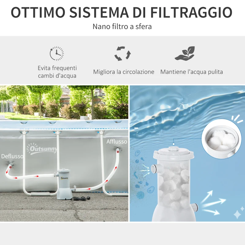 Outsunny Piscina Fuori Terra in Acciaio e PVC Rinforzato con Filtro, 580x310x122cm, Grigio Chiaro