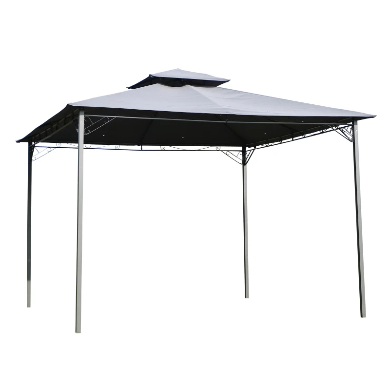 Outsunny Gazebo da Giardino Gazebo da Giardino con 12 Paletti Struttura in Acciaio Telo in Poliestere 300 x 300 x 264 cm Grigio