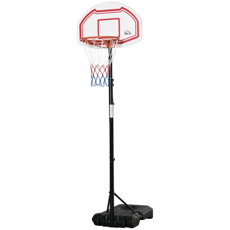 HOMCOM Canasta de Baloncesto con Altura Ajustable 258-314 cm Aro de Baloncesto con Ruedas y Base Rellenable Negro y Rojo
