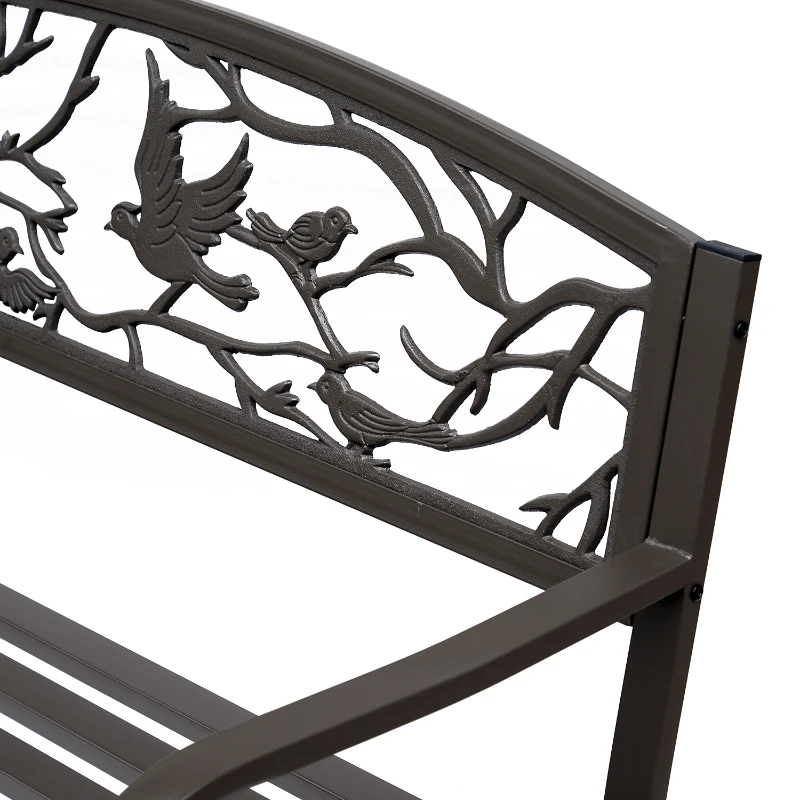 Outsunny Banc de Jardin 3 Places banc extérieur jardin Style Rural Chic pour balcon terrasse patio 127 x 60 x 85 cm métal époxy anticorrosion Brun