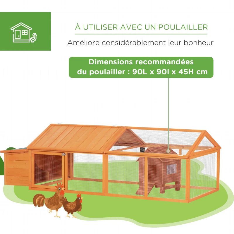 PawHut Poulailler pour poules cage à poule avec nichoir porte et toit ouvrable pour 4 et 8 poules 240 x 112,5 x 76 cm orange