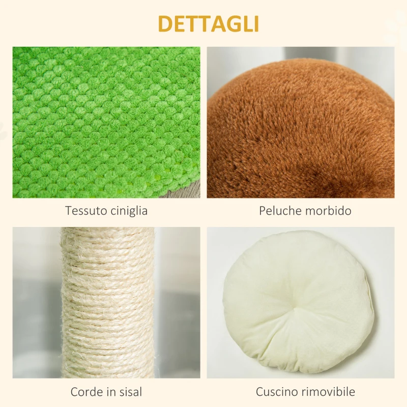 PawHut Cuccia Tiragraffi a Forma di Cactus per Gatti Fino 4.5kg, 54x54x52cm - Multicolore