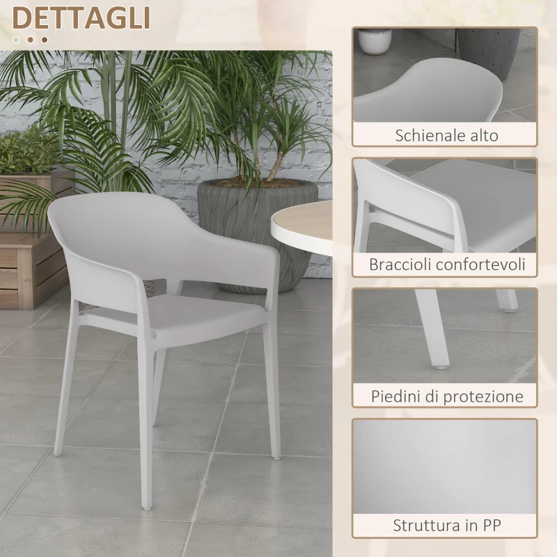 Outsunny Set 4 Sedie da Giardino in Plastica Impilabili con Braccioli e Schienale Alto in PP, Grigio