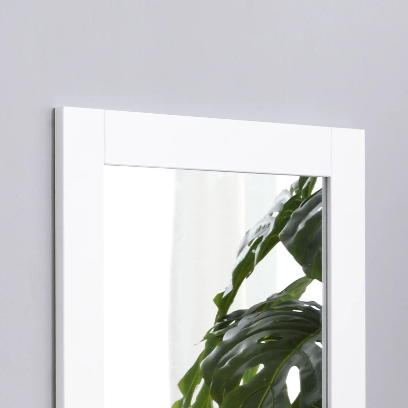 Kleankin Espejo de Baño Espejo de Pared Moderno con Estante de Almacenaje y Marco de Madera 50x11,5x60 cm Blanco