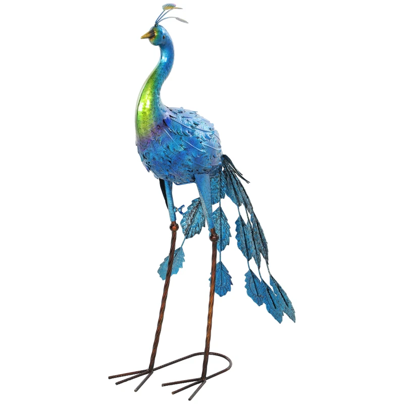 Outsunny Statue de paon de jardin décoration jardin extérieure en métal résister aux éléments 40 x 43 x 83 cm multicolore