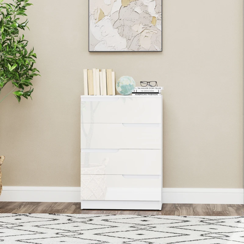 HOMCOM Cómoda con 4 Cajones Cómoda de Dormitorio Moderno con Anti-vuelco Cajonera para Salón Pasillo 60x40x85 cm Blanco(m-7)
