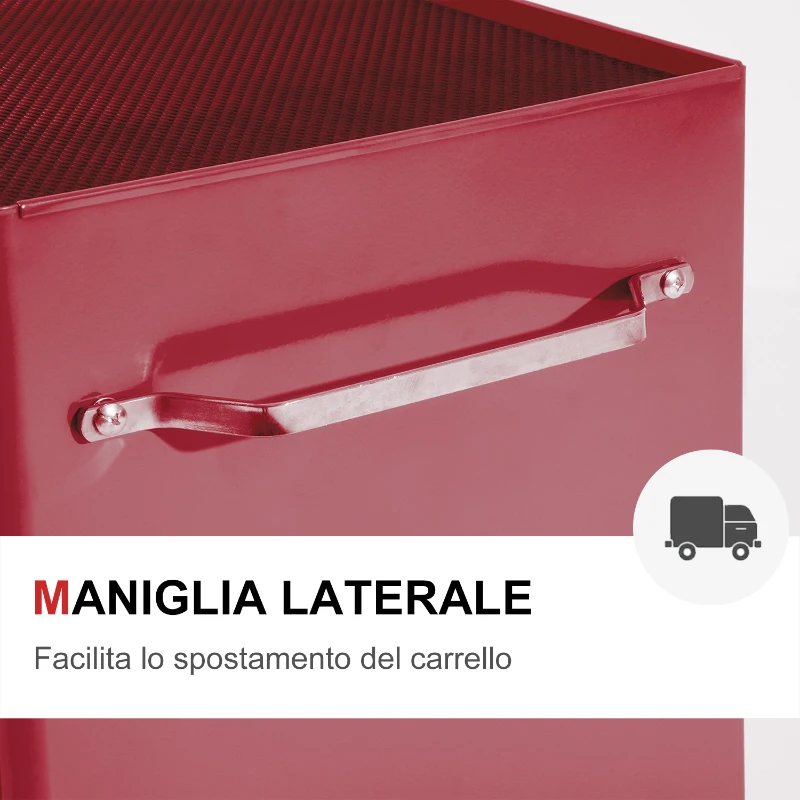 HOMCOM Carrello Porta Utensili Attrezzi Attrezzatura con Cassettiera Rosso 61.5 x 33 x 82.5cm