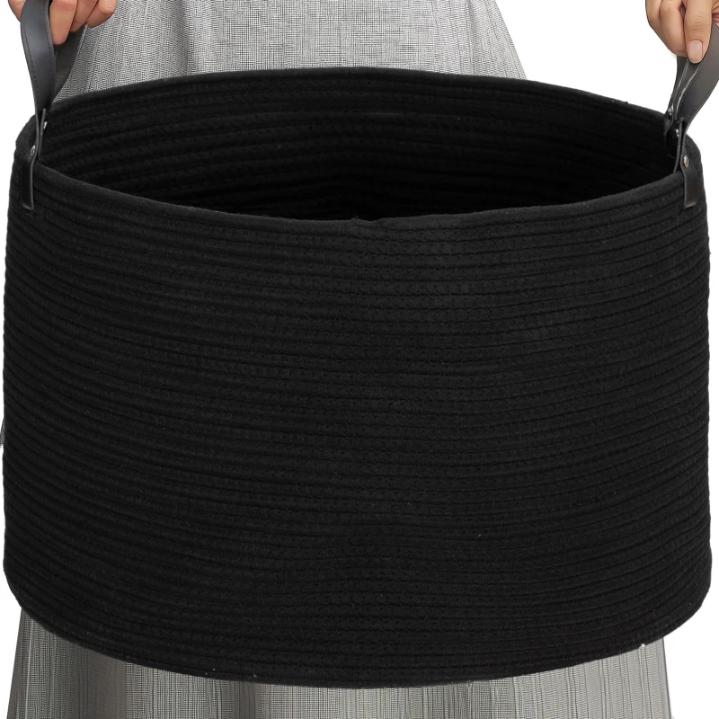 HOMCOM Panier à linge 88L, corbeille à linge en coton avec poignées pliable, 56 x 35,5 cm, noir