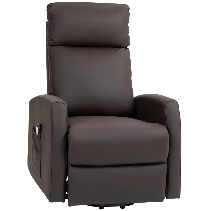 HOMCOM Poltrona Alzapersona Reclinabile a 145° con Telecomando e Poggiapiedi, in Pelle PU Marrone Scuro, 67x95x105 cm
