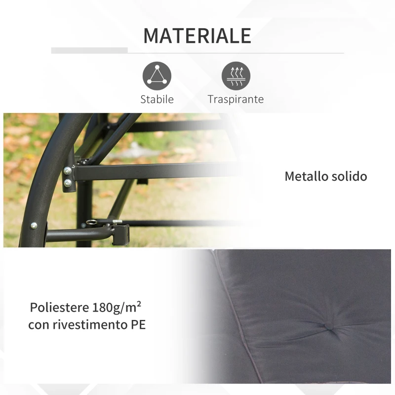 Outsunny Outusunny Dondolo Letto da Giardino 3 Posti con Tettuccio Regolabile, Metallo e Poliestere, Grigio