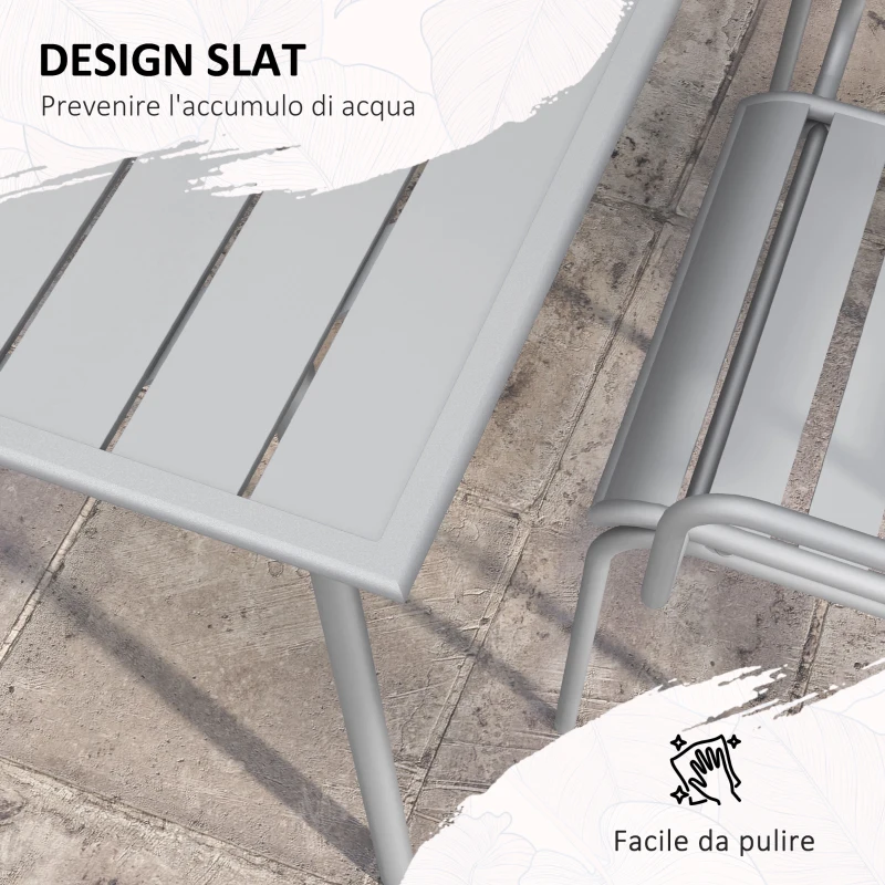 Outsunny Set da Giardino 7 Pezzi in Acciaio con 6 Sedie Impilabili e Tavolo da Pranzo, Grigio Chiaro