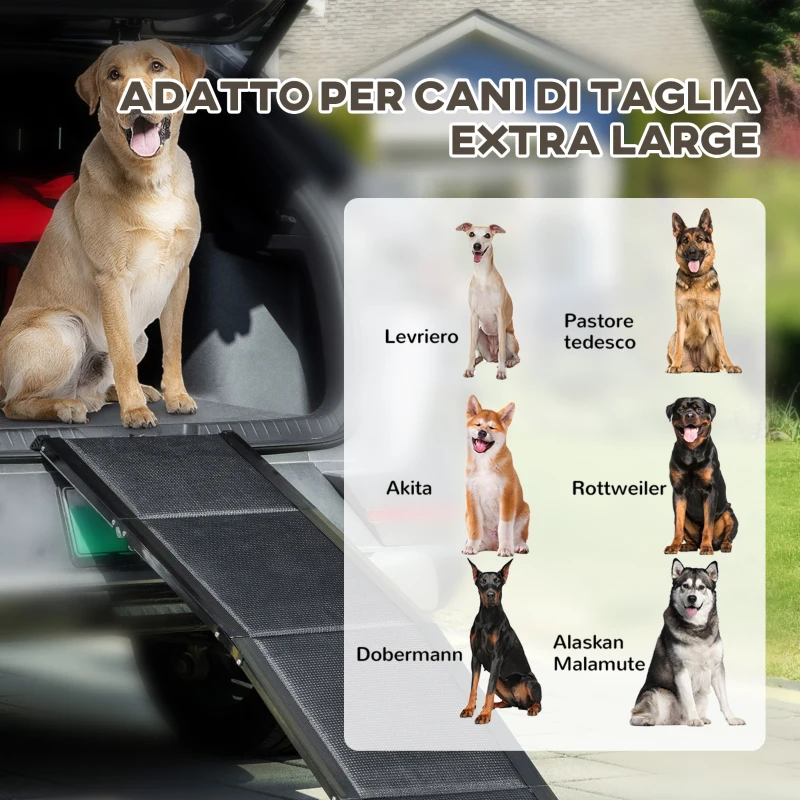 PawHut Rampa per Cani Pieghevole con Superficie Antiscivolo in MDF e Alluminio, 158x43.5x2.5 cm, Nero
