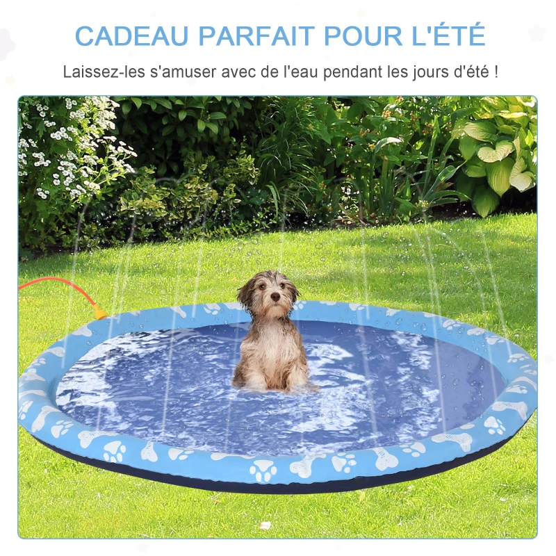 PawHut Piscine tapis à jet d'eau pour chien pliable facile à transporter PVC  150 cm de diamètre bleu