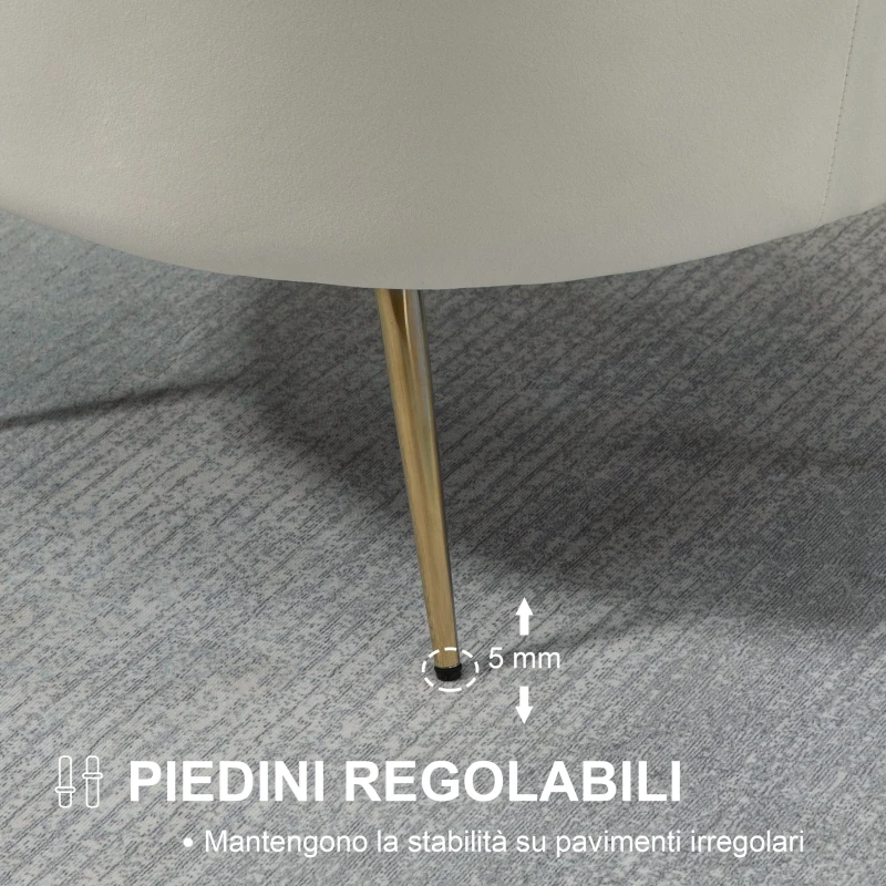 HOMCOM Poltrona di Design Stile Vintage Imbottita in Velluto, 79x77x77cm, Crema