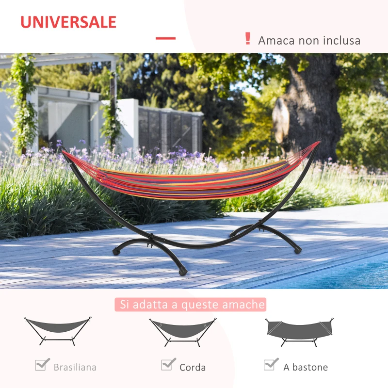 Outsunny Struttura per Amaca Universale da Esterno in Metallo, 300x90x100cm, Nero