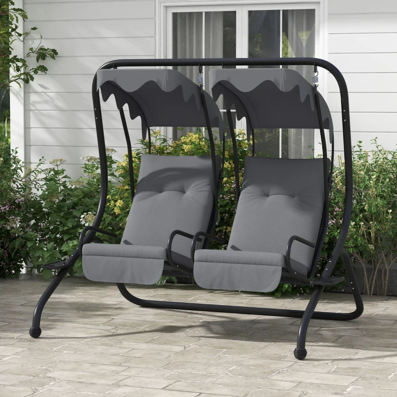 Outsunny Two-Seat Garden Swing Chair, with Protective Canopy - Grey