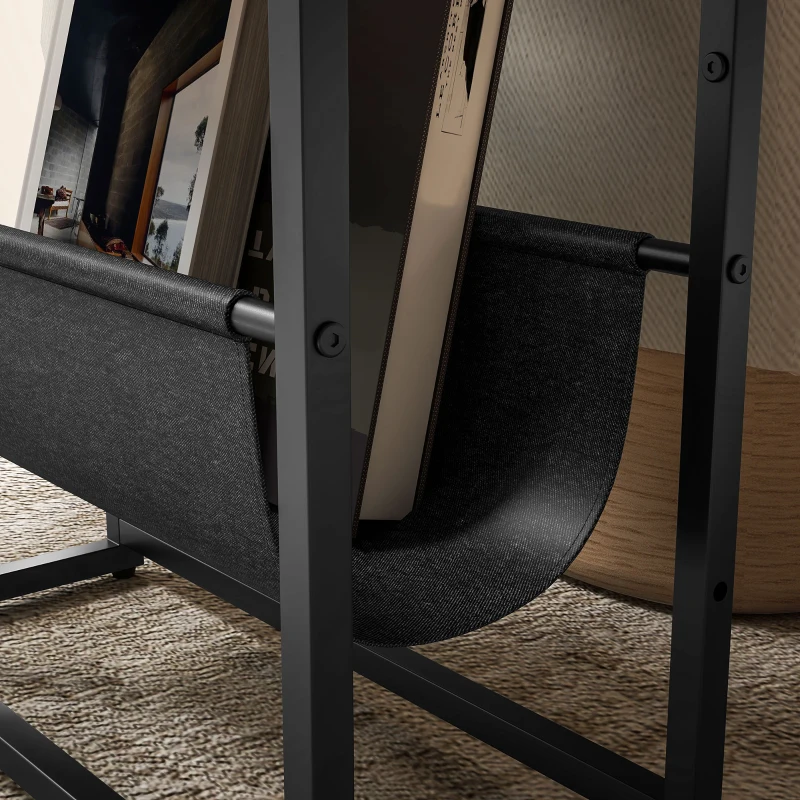 HOMCOM Table d'appoint bout de canapé avec étagère et porte-revues structure en acier design industriel - 43l x 18P x 56H cm