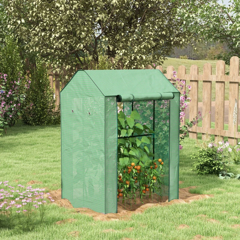 Outsunny Serre de jardin avec 2 espaces et 2 portes enroulables - 0,8 m² Serre à tomates dim. 1L x 0,8l x 1,5H m, Acier et PE