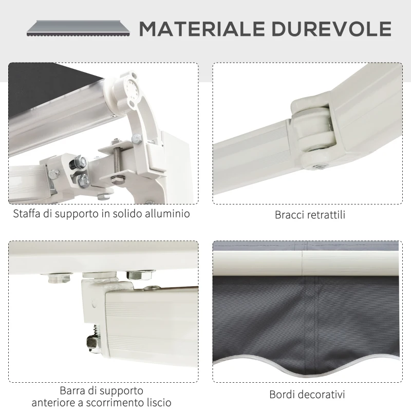 Outsunny Tenda da Sole da Esterno Avvolgibile Manualmente in Alluminio e Poliestere, 2.5x2 m, Grigio e Bianco