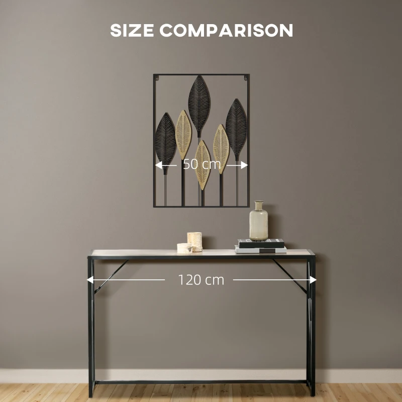 HOMCOM 3D Metal Wall Art Modern Banana Leaves Hanging Wall Sculpture Home Decor for Living Room Bedroom Dining Room, Black Beige