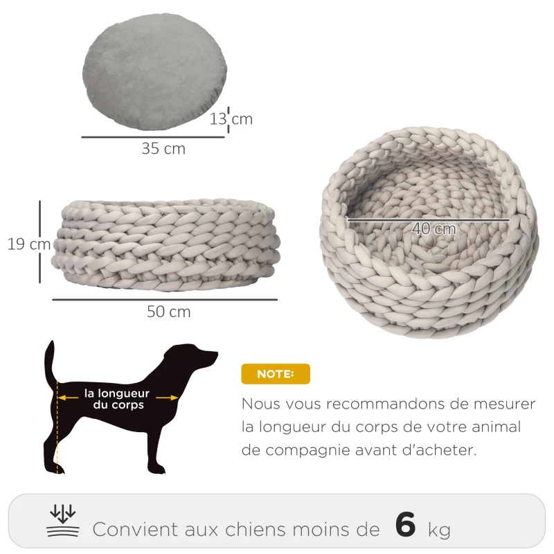 PawHut Panier pour chien et chat de 50 cm de diamètre effet tressé tricot - coussin amovible et lavable en Machine - beige