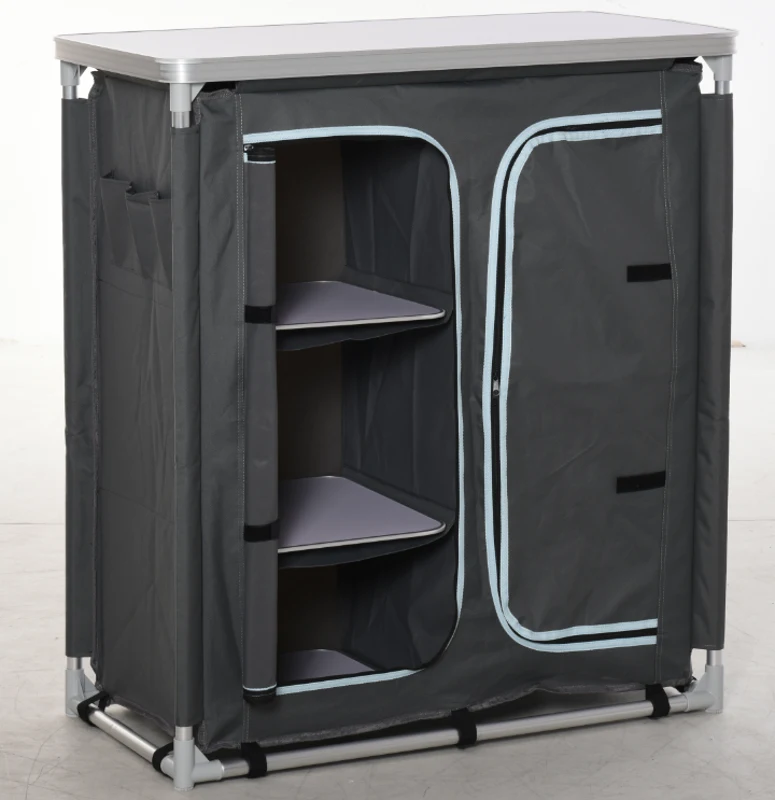 Outsunny Cuisine de camping - meuble camping - armoire de camping - plan de travail, nombreux rangements, sac transport inclus - armature alu. Oxford gris