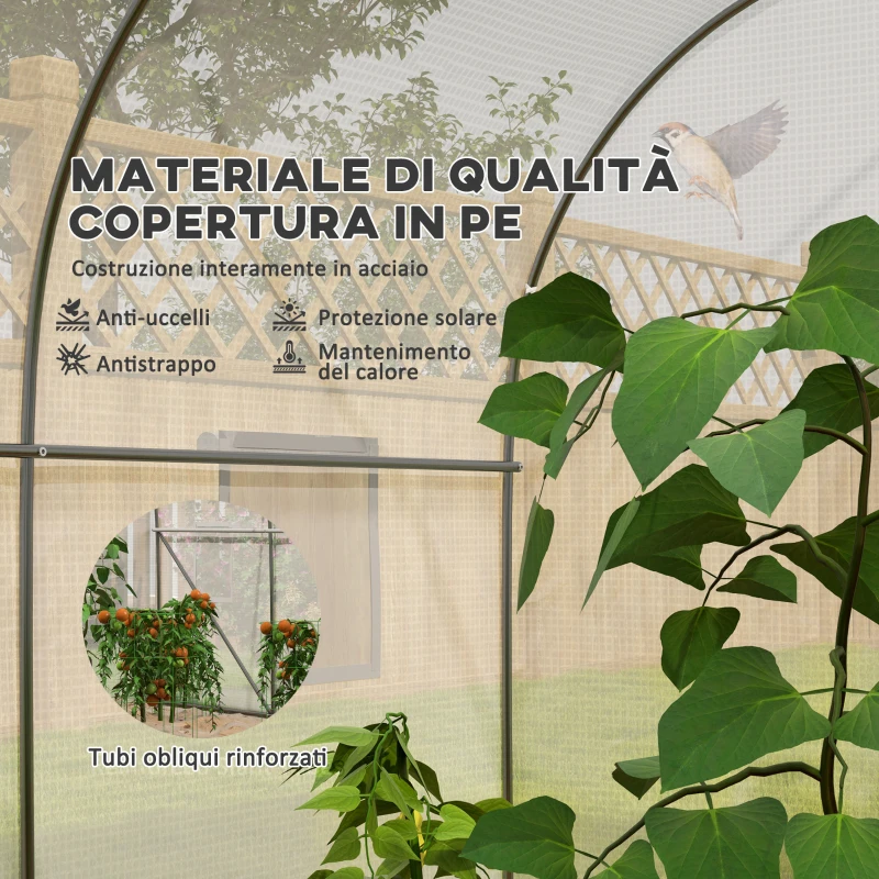 Outsunny Serra a Tunnel per Giardino con 6 Finestre e Porta a Rullo, in Acciaio e PE, 3.5x3x2 m, Bianco