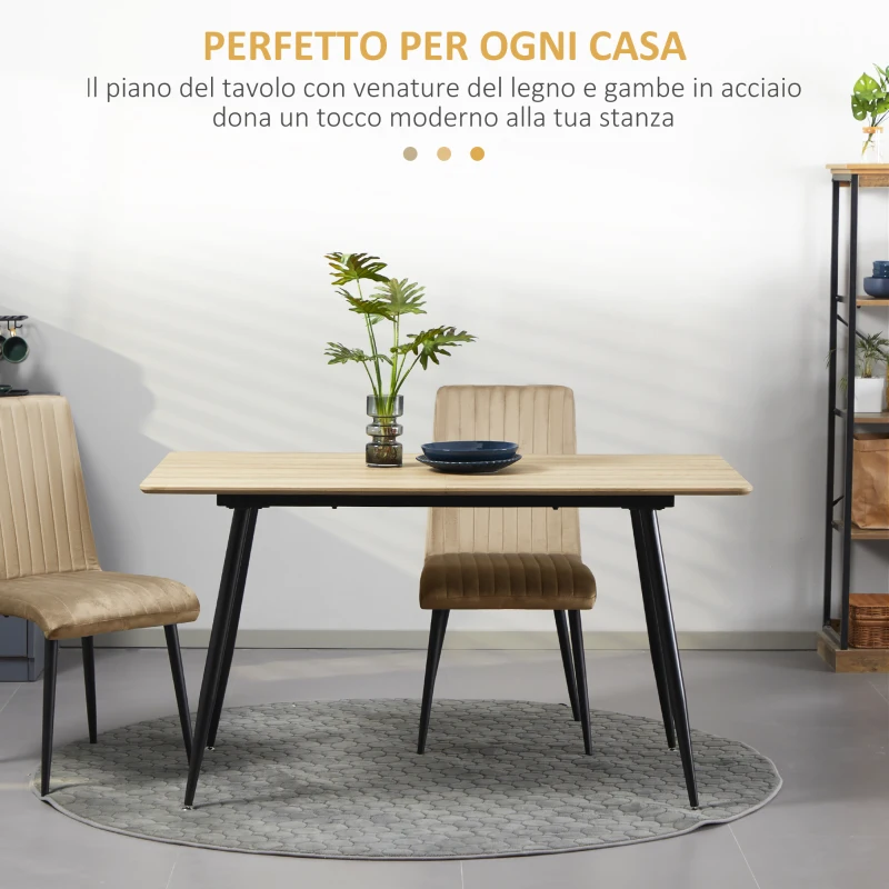 HOMCOM Tavolo da Cucina per 4 Persone in MDF e Acciaio, 140x80x76cm, Colore Legno e Nero
