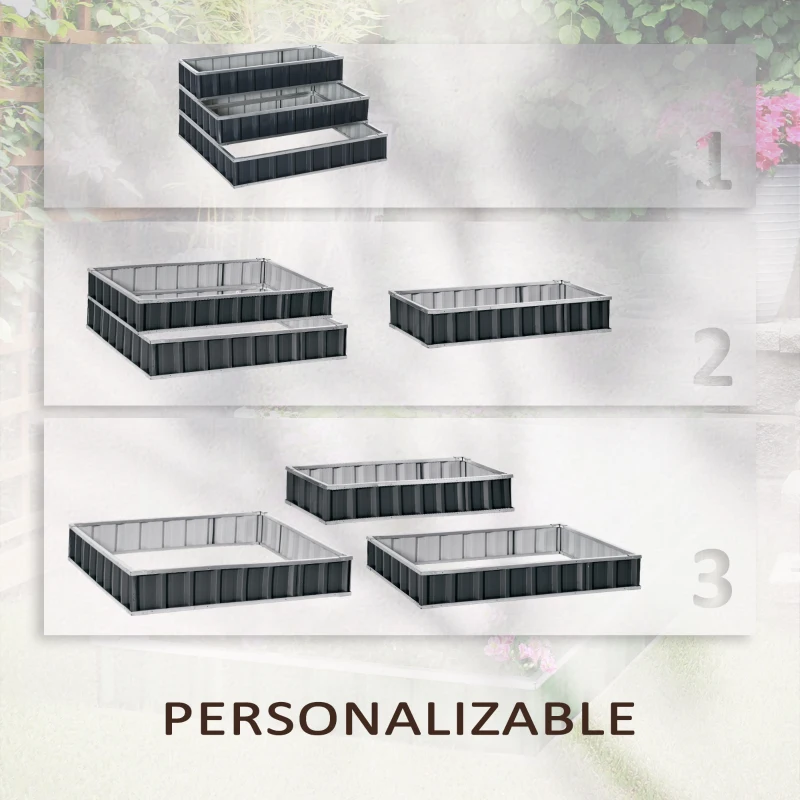 Outsunny Huerto Urbano de 3 Niveles de Jardín Acero 118x118x62 cm Arriate de Escalera para Cultivos Plantas Flores para Terraza Exterior Gris