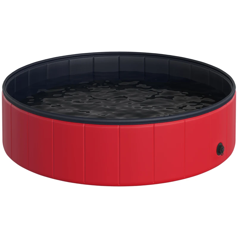 PawHut Piscina Plegable para Perros Gatos Ø120x30 cm Bañera Portátil para Mascotas PVC Antideslizante Múltiples Usos para Interiores y Exteriores Rojo