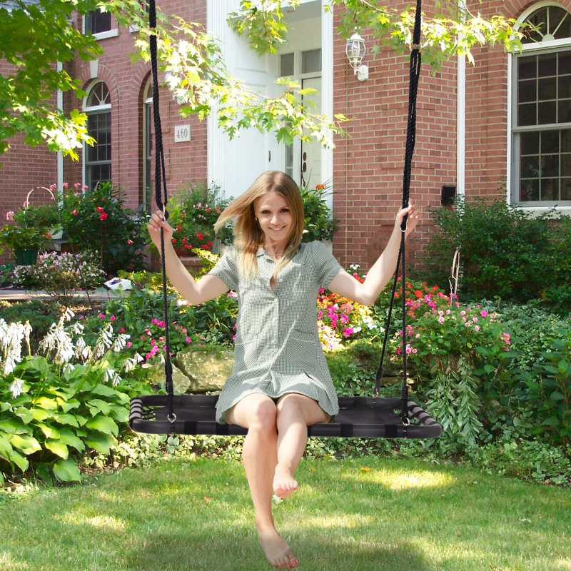 Outsunny Balançoire nid d'oiseau rectangulaire balançoire panier pour enfants adultes charge max. 100 kg dim. 100L x 76l x 4H cm 4 anneaux inclus métal époxy nylon PVC noir