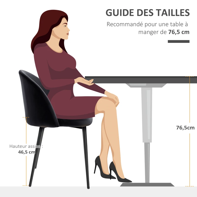 HOMCOM Lot de 2 chaises salle à manger chaise de cuisine scandinave chaise en velours rembourrée avec pieds effilés en métal