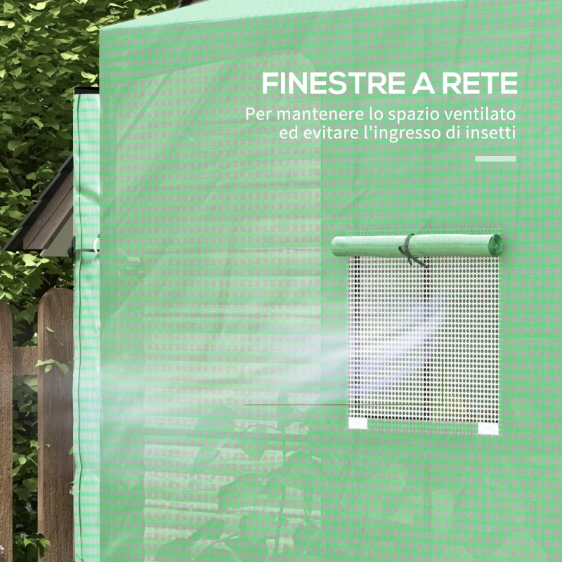 Outsunny Serra da Giardino a Muro con 2 Porte Avvolgibili e Copertura in PE Anti UV, 200x80x200cm, Verde