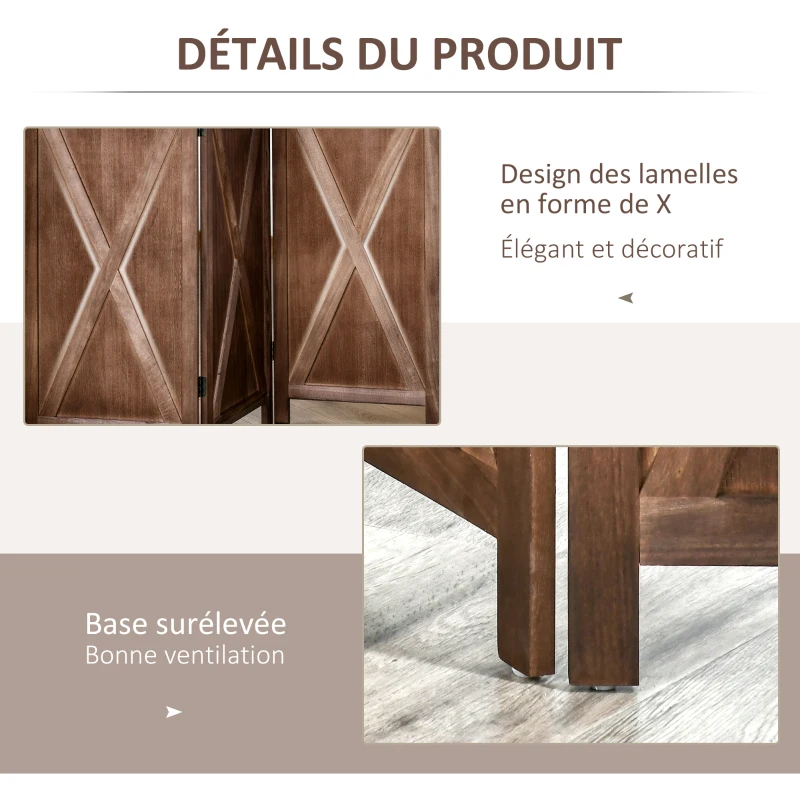 HOMCOM Paravent intérieur 4 panneaux 182 x 170 cm style campagnard chic séparateur de pièce avec croisillons noyer
