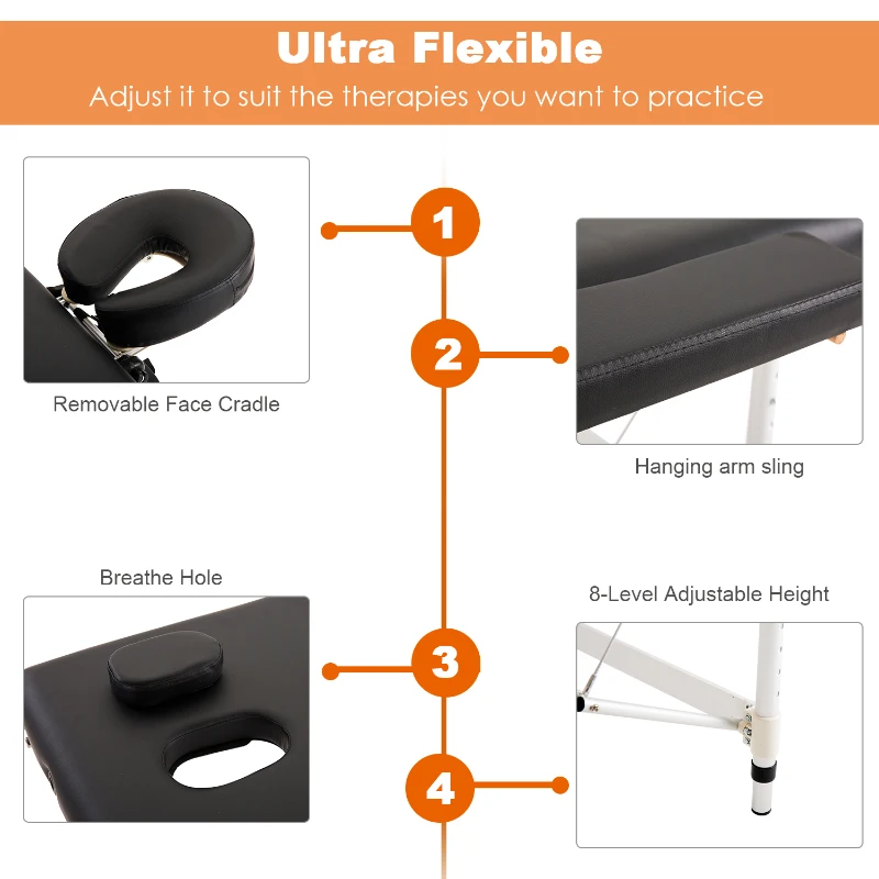 HOMCOM 2 Section Portable Foldable Lightweight Aluminium Massage Table Couch Beauty Bed with FREE Carry Bag Black