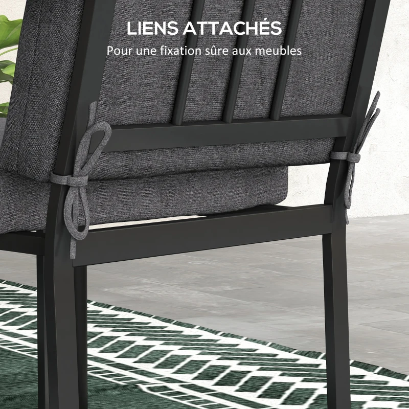 Outsunny Lot de 2 coussins d'extérieur pour fauteuil chaise à dossier avec attaches rembourrage 8 cm, 112L x 51l cm, gris foncé