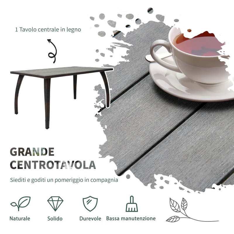 Outsunny 7 pz Set da Pranzo da Giardino Tavolo da Esterno con 6 Sedie, Mobili da Giardino in Rattan PE e Acciaio con Cuscini Lavabili, Marrone e Crema