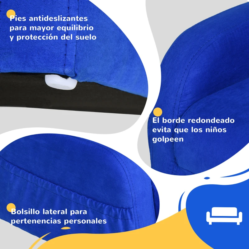 HOMCOM Sillón para Niños de 3 Años Sofá Transformable Diseño 2 en 1 Cama Infantil Plegable de 2 Posiciones con Reposabrazos Asiento Ancho Acolchado 47x45x38 cm Azul