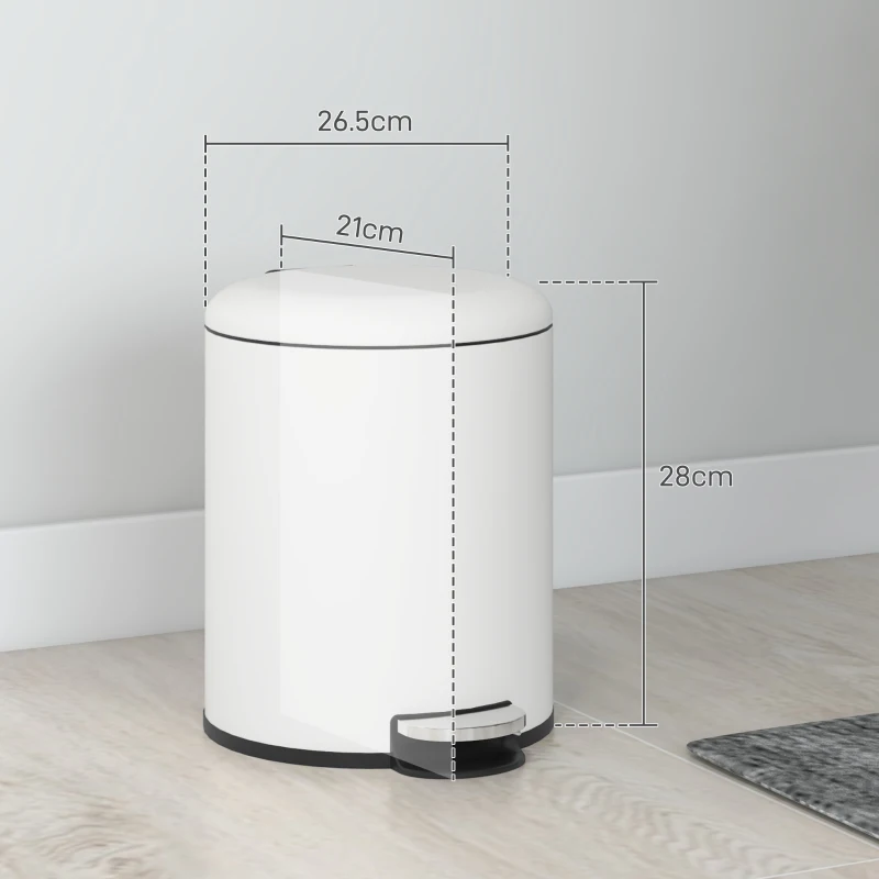 HOMCOM Bidone Immondizia a Pedale da 5L con Coperchio a Chiusura Morbida, in Metallo e PP, 26.5x21x28 cm, Crema