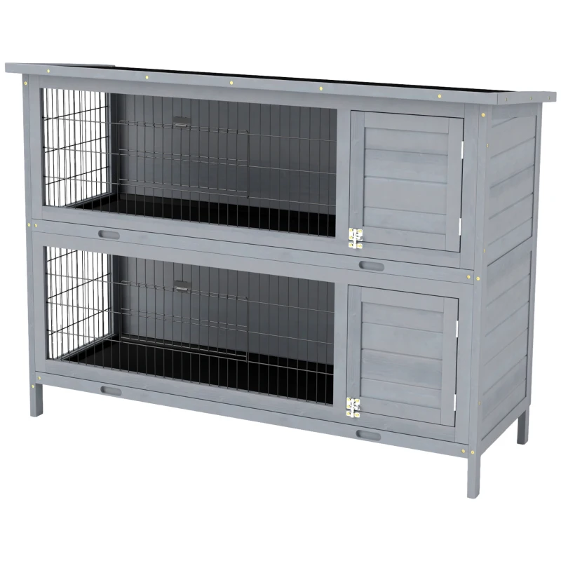 PawHut Rabbit Hutch Outdoor Guinea Pig Hutch Bunny Cage with No-Leak Trays, Divider, 136 x 50 x 93cm, Grey