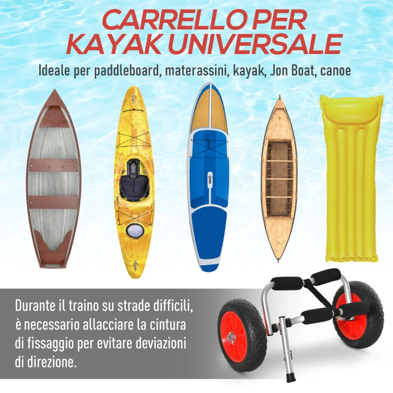 HOMCOM Carrello per Kayak Pieghevole Pneumatici 25cm Adatto a Tutte Superfici